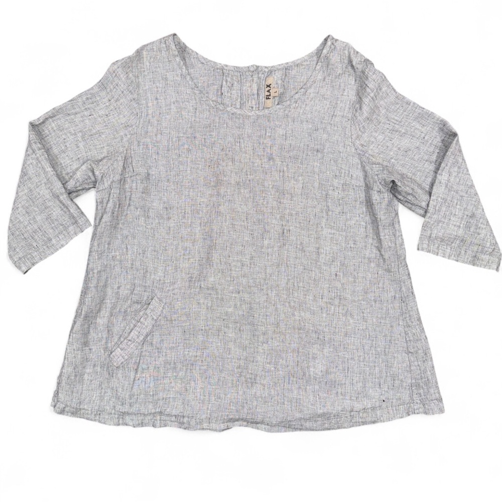 Flax Linen Back Up Tunic Top Size L Lagenlook Minimalist Coastal Sustainable
